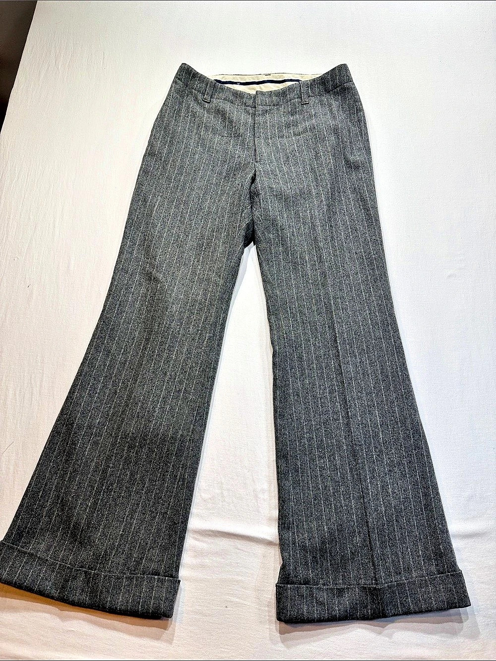 Gap Women's Gray Pinstripe Flare cuffed wool blend lined trouser size 4